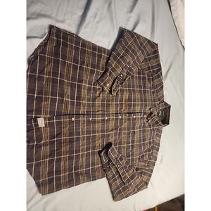 Woods & Gray Plaid Button-Up Shirt Size L Long Sleeve  100% Cotton Madd In Macau